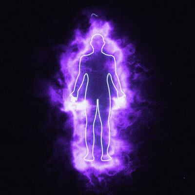 A Silhouette Of A Person With Purple Energy Surrounding It GIF