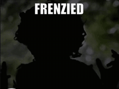 A Silhouette Of A Person With The Words Frenzied Cackling Written Below It GIF