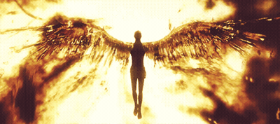 A Silhouette Of A Person With Wings Flying In The Air GIF