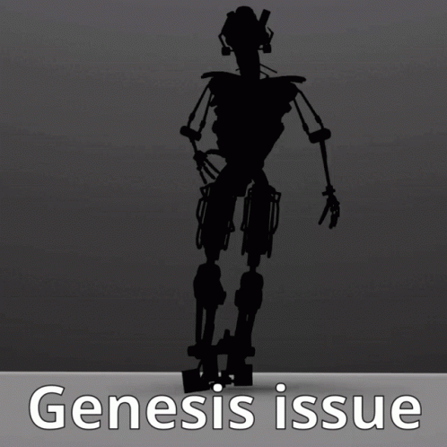A Silhouette Of A Robot With The Words Genesis Issue Written Below It GIF