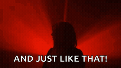 A Silhouette Of A Woman Against A Red Background With The Words And Just Like That GIF