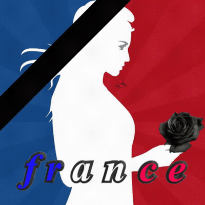 A Silhouette Of A Woman Holding A Black Rose With The Word France Below It GIF