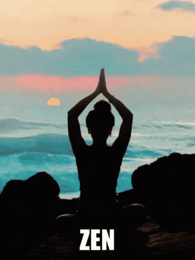 A Silhouette Of A Woman Sitting In A Lotus Position With The Word Zen Above Her GIF