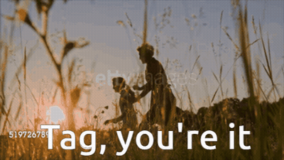 A Silhouette Of Two People In A Field With The Text Tag You 'Re It GIF