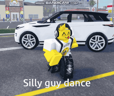 A Silly Guy Is Dancing In Front Of A White Suv GIF