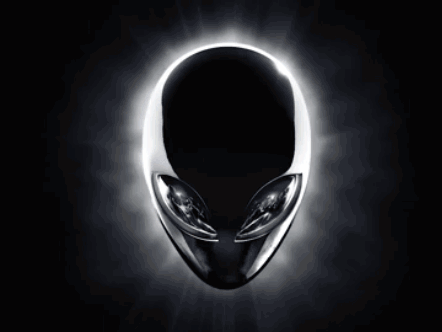 A Silver Alien Head With Glowing Eyes On A Dark Background GIF