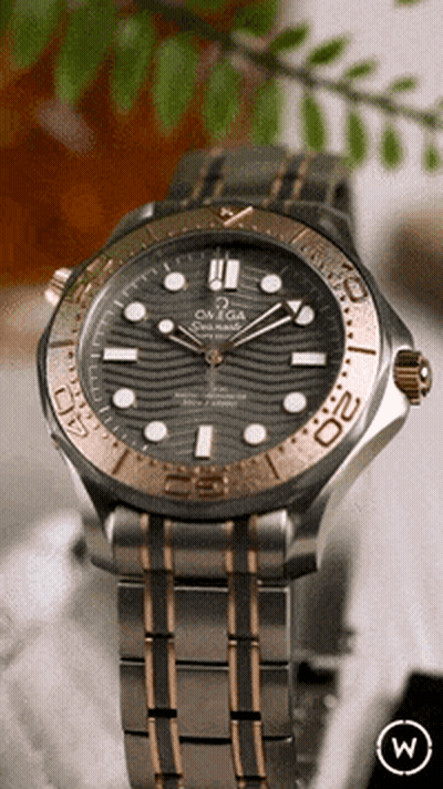 A Silver And Gold Omega Watch Is Displayed GIF