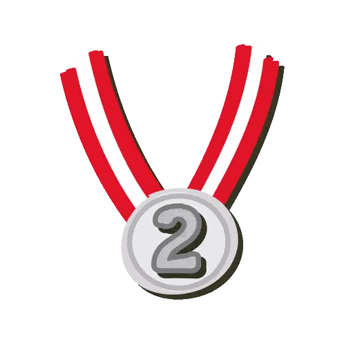 A Silver Medal With A Number 2 On It Sticker