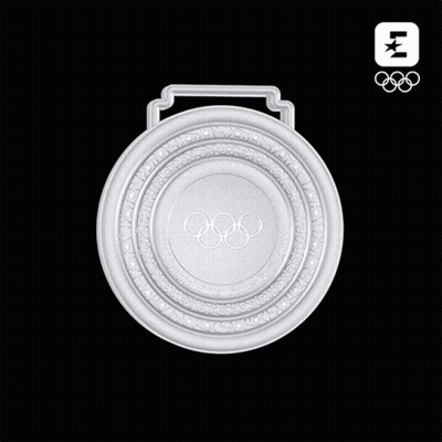 A Silver Medal With The Olympic Rings On The Front GIF