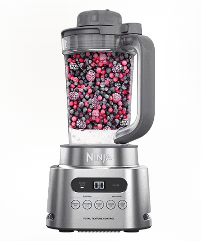A Silver Ninja Blender With Purple Liquid Inside GIF