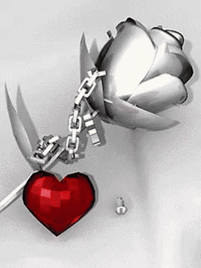 A Silver Rose Is Chained To A Red Heart With A Key GIF
