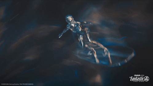 A Silver Statue Of A Man From Fantastic Four GIF