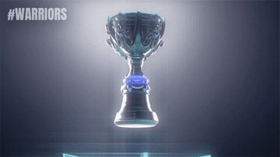 A Silver Trophy With The Word Warriors On The Bottom GIF