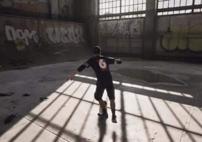 A Skateboarder With The Number 6 On His Back GIF