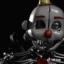 A Skeleton Clown With A Red Nose And A Yellow Hat Is On A Black Background . GIF