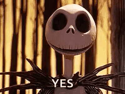A Skeleton From The Nightmare Before Christmas Is Smiling And Saying Yes . GIF