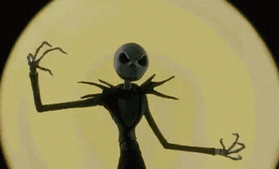 A Skeleton From The Nightmare Before Christmas Is Standing In Front Of A Full Moon . GIF