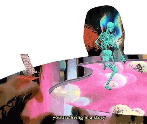A Skeleton In A Bathtub With The Words You Are Living In A Story Sticker