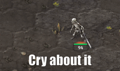 A Skeleton In A Video Game With The Words Cry About It Below It GIF