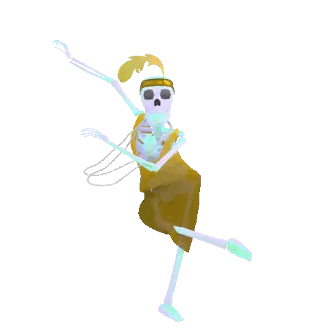 A Skeleton In A Yellow Dress With Feathers On Her Head Sticker