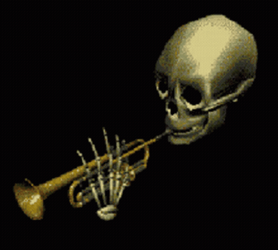 A Skeleton Is Blowing A Trumpet In A Pixelated Image GIF