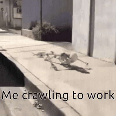 A Skeleton Is Crawling On The Sidewalk Next To A Pool . GIF