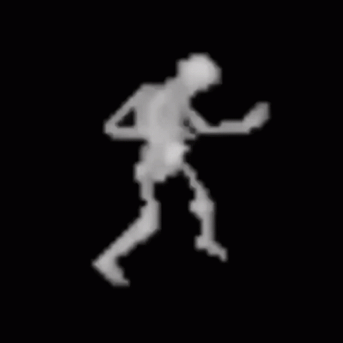 A Skeleton Is Dancing In A Pixel Art Style On A Black Background . GIF