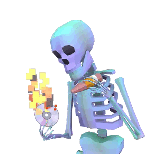 A Skeleton Is Holding A Cd And A Bottle Of Beer Sticker