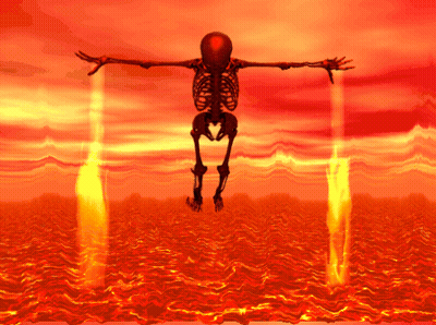 A Skeleton Is Jumping In The Air In Front Of A Red Background GIF
