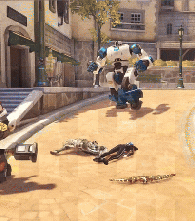 A Skeleton Is Laying On The Ground In Front Of A Robot In A Video Game GIF