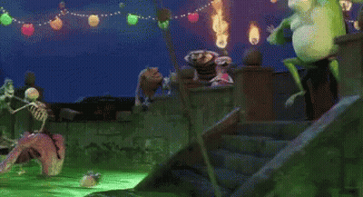 A Skeleton Is Riding A Dragon In A Cartoon Scene . GIF