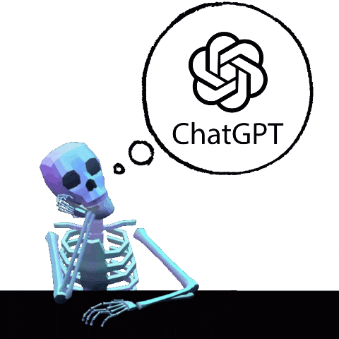 Skeleton Sitting In Front Of ChatGPT Logo GIF