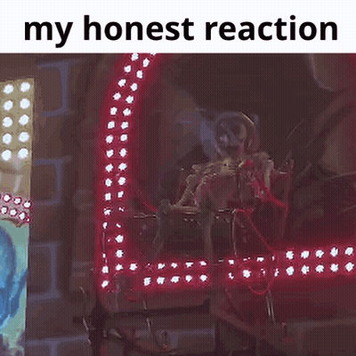 A Skeleton Is Sitting In Front Of A Microphone In A Dark Room With Lights . GIF