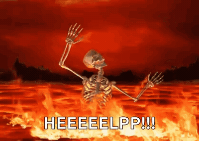 A Skeleton Is Standing In The Middle Of A Fire And Saying Heeeelpp . GIF