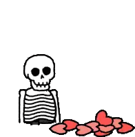A Skeleton Is Surrounded By Hearts And A Pile Of Hearts . Sticker