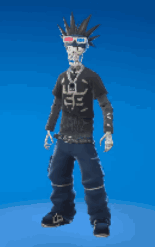 A Skeleton Wearing 3D Glasses And A Mohawk Giving The Middle Finger GIF