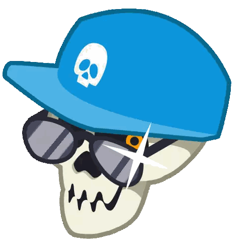 A Skeleton Wearing A Blue Hat And Sunglasses Sticker