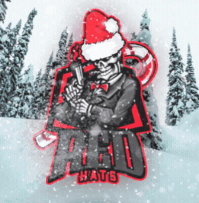 A Skeleton Wearing A Santa Hat Is Holding A Gun In The Snow GIF