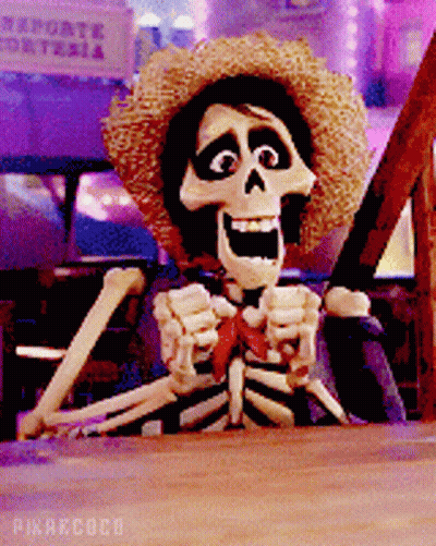 A Skeleton Wearing A Straw Hat And A Bow Tie GIF