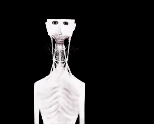 A Skeleton With A Mouth Open And The Words `` Why Did You Leave Me Here '' Written Below It . GIF