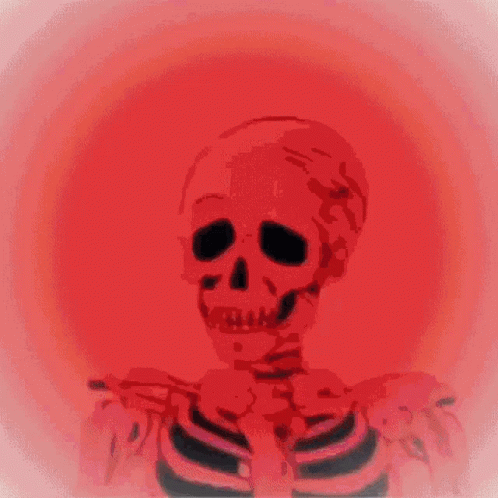 A Skeleton With A Red Background And A Skull On It GIF