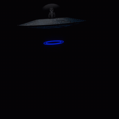 A Skeleton With An Umbrella Is Behind A Blue Spiral In The Dark GIF