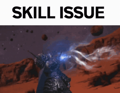 A Skill Issue Poster With A Video Game Character In The Background GIF