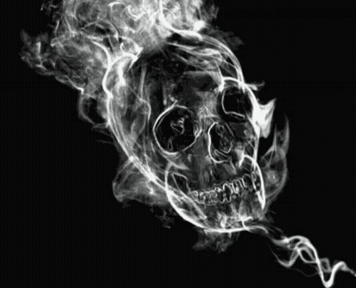 A Skull Is Surrounded By Smoke On A Black Background . GIF