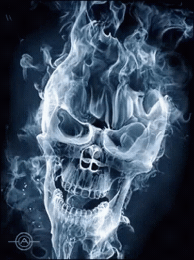 A Skull Is Surrounded By Smoke On A Dark Background GIF