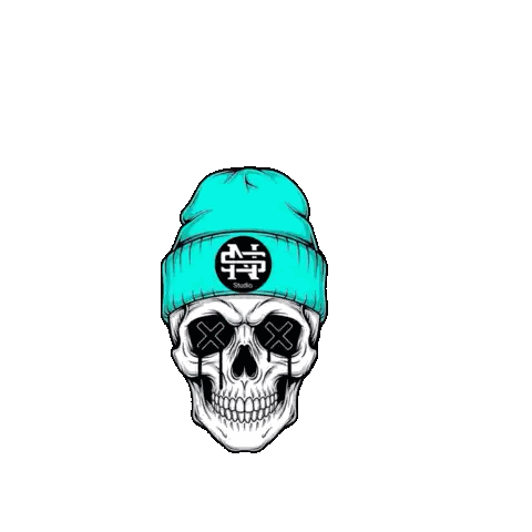 A Skull Wearing A Blue Beanie With Chinese Characters On It . Sticker