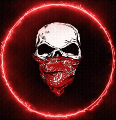 A Skull Wearing A Red Bandana Is Surrounded By A Red Circle GIF