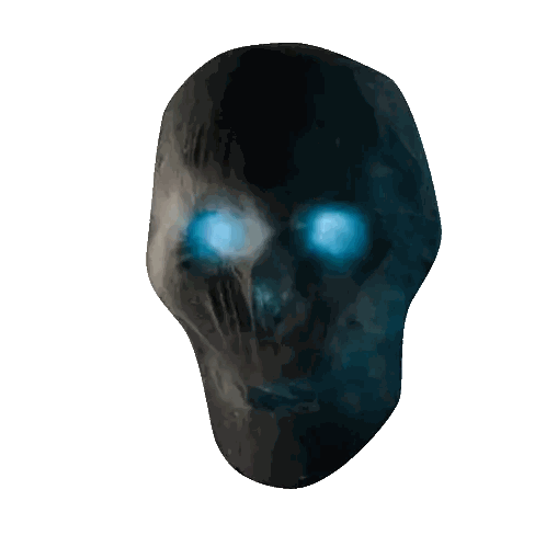 A Skull With Glowing Blue Eyes Is Against A White Background Sticker