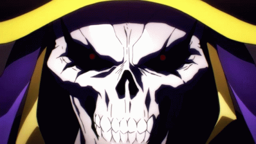 A Skull With Red Eyes And A Purple And Yellow Cape GIF
