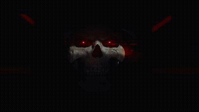 A Skull With Red Eyes Is Wearing A Blue Hoodie GIF